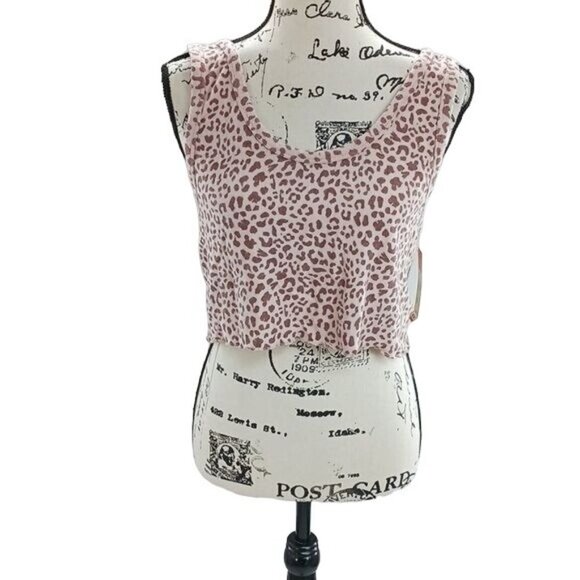 Colsie Tank Top Ultra Soft Pink Animal Print Sleep Pajama Top Cropped Size XL - Picture 1 of 5